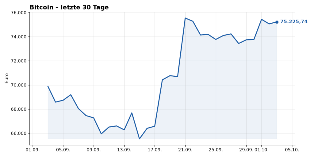 Kurschart Bitcoin, letzte 30 Tage