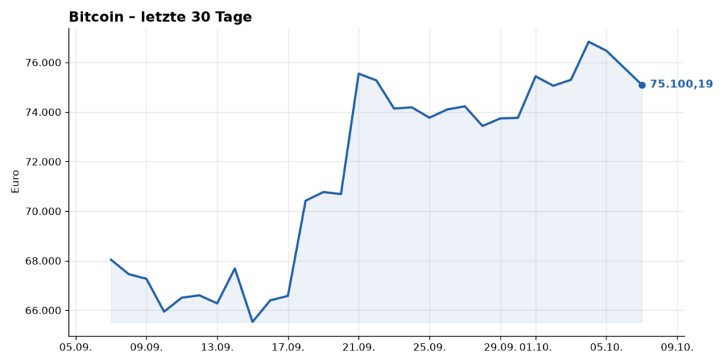 Kurschart Bitcoin, letzte 30 Tage