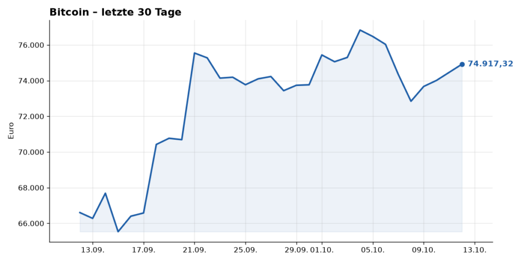 Kurschart Bitcoin, letzte 30 Tage